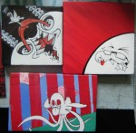 three small canvases